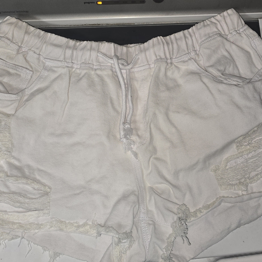SHEIN White Distressed Jean Shorts